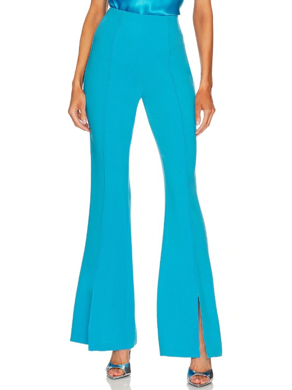 Cinq à Sept 'Billie' Pintuck Crepe Slit-Ankle Flare Pants, Atomic Blue